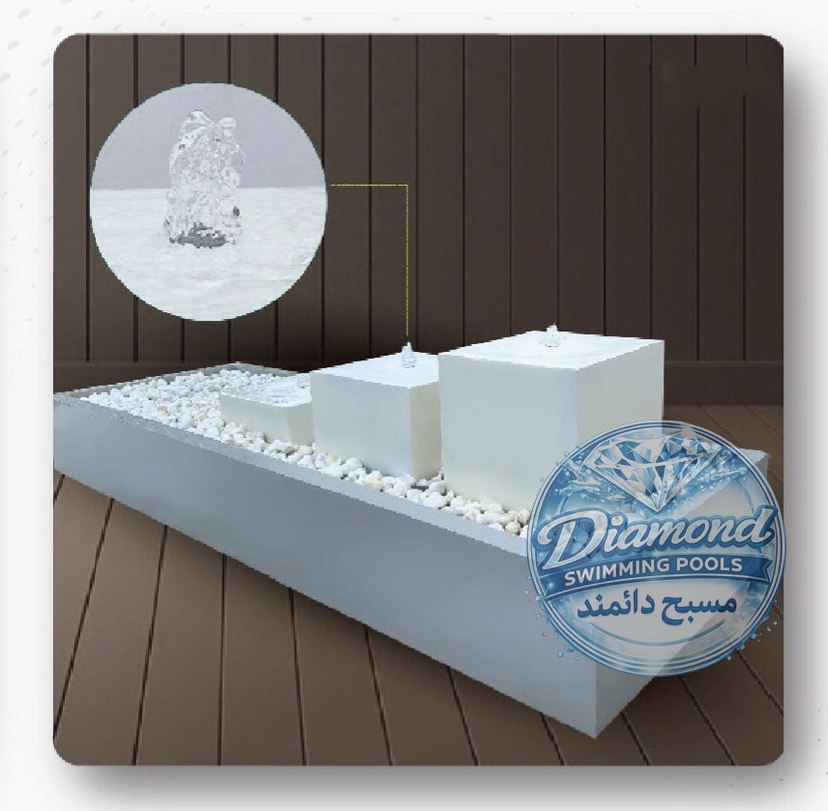 White fiberglass fountain with water jets