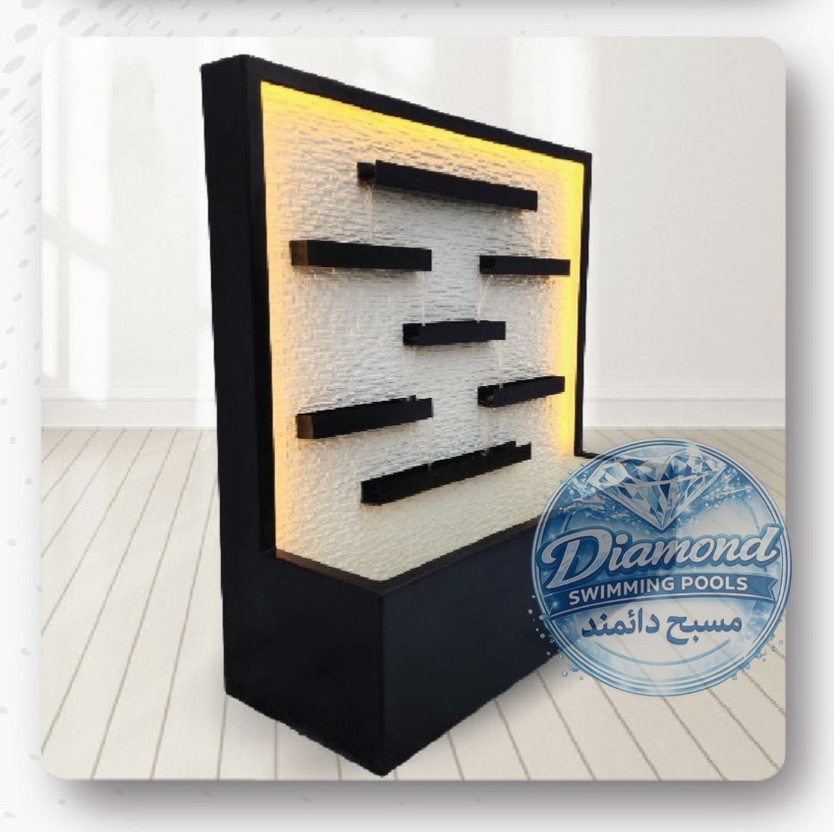 Black stone tile water wall feature indoor
