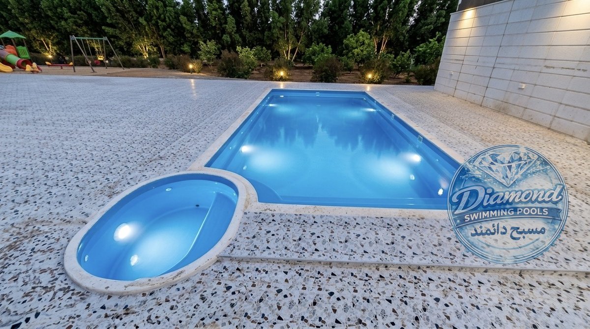 Fiberglass pool with dolphin mosaic and jacuzzi Saudi Arabia